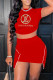 Red Sexy Casual Print Asymmetrical O Neck Short Sleeve Two Pieces
