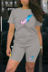 Grey Casual Print Patchwork O Neck Short Sleeve Two Pieces