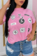 Pink Casual Print Patchwork O Neck T-Shirts