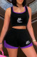 Black Purple Casual Sportswear Print Patchwork U Neck Sleeveless Two Pieces