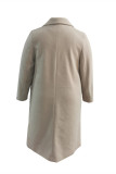 Khaki Fashion Casual Solid Cardigan Turndown Collar Plus Size Overcoat