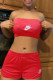 Red Sexy Casual Print Backless Strapless Sleeveless Two Pieces