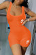 Tangerine Red Casual Solid Patchwork U Neck Skinny Rompers