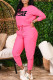 Pink Fashion Casual Print Patchwork O Neck Long Sleeve Two Pieces