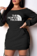 Black Casual Print Draw String O Neck A Line Dresses