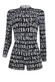 Black Celebrities Letter Print Patchwork O Neck Skinny Rompers