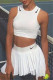 White Casual Sportswear Solid Embroidered O Neck Sleeveless Two Pieces