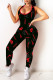 Red Casual Sportswear Print Backless U Neck Regular Jumpsuits