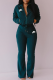 Green Casual Print Patchwork Turndown Collar Long Sleeve Two Pieces