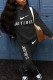 Black Fashion Sportswear Print Patchwork Hooded Collar Long Sleeve Two Pieces