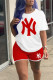 Red Casual Print Patchwork O Neck Short Sleeve Two Pieces