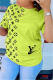 Fluorescent Green Fashion Casual Print Basic O Neck T-Shirts