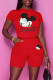 Red Fashion Casual Print Basic O Neck Short Sleeve Two Pieces