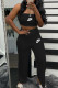 Black Fashion Casual Letter Print Backless Strapless Sleeveless Two Pieces