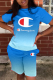 Baby Blue Casual Gradual Change Patchwork O Neck Short Sleeve Two Pieces