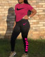 Rose Red Fashion Sportswear Print Basic O Neck Short Sleeve Two Pieces