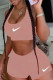 Pink Casual Sportswear Solid Embroidered U Neck Sleeveless Two Pieces