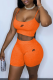 Tangerine Red Casual Print Patchwork Spaghetti Strap Sleeveless Two Pieces