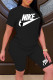 Black Fashion Casual Print Basic O Neck Short Sleeve Two Pieces