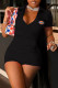 Black Fashion Casual Solid Embroidered Buttons Turndown Collar Skinny Romper