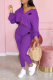 Purple Casual Print Patchwork One Shoulder Long Sleeve Two Pieces