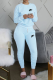 Baby Blue Casual Print Patchwork O Neck Long Sleeve Two Pieces