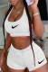 White Casual Sportswear Solid Embroidered U Neck Sleeveless Two Pieces