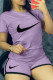 Purple Casual Sportswear Print Basic O Neck Short Sleeve Two Pieces