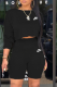 Black Casual Print Patchwork O Neck Long Sleeve Two Pieces