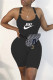 Black Casual Sportswear Letter Print Backless Spaghetti Strap Skinny Romper