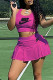 Rose Red Elegant Letter Asymmetrical U Neck Sleeveless Two Pieces
