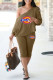 Brown Fashion Casual Print Backless Oblique Collar Long Sleeve Two Pieces