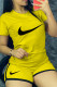 Yellow Casual Sportswear Print Basic O Neck Short Sleeve Two Pieces