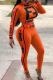 Tangerine Red Sexy Print Patchwork Half A Turtleneck Long Sleeve Two Pieces