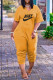 Yellow Fashion Casual Letter Print Basic V Neck Regular Jumpsuits