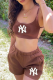 Coffee Casual Print Hollowed Out Spaghetti Strap Sleeveless Two Pieces