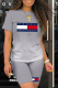 Grey Casual Print Patchwork O Neck Short Sleeve Two Pieces