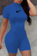 Blue Fashion Casual Solid Embroidered Half A Turtleneck Skinny Romper