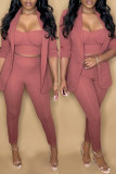 Red Bean Paste Pre-sale Fashion Solid Cardigan Vests Pants Long Sleeve Three-piece Set