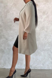 Khaki Fashion Casual Solid Cardigan Turndown Collar Plus Size Overcoat