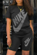 Black Casual Print Patchwork O Neck Short Sleeve Two Pieces