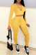Yellow Casual Solid Patchwork Frenulum Hooded Collar Long Sleeve Two Pieces