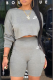 Grey Casual Print Patchwork O Neck Long Sleeve Two Pieces