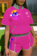 Pink Sportswear Print Embroidered Short Sleeve Two Pieces