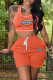 Orange Casual Sportswear Embroidery Vests U Neck Sleeveless Two Pieces
