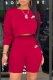 Red Casual Print Patchwork O Neck Long Sleeve Two Pieces