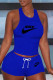 Blue Casual Sportswear Embroidery Basic O Neck Sleeveless Two Pieces