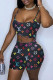 Black Sexy Casual Print Backless Spaghetti Strap Sleeveless Two Pieces