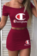 Burgundy Sexy Print Patchwork Off the Shoulder Short Sleeve Two Pieces
