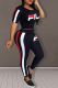 Black Casual Print Patchwork O Neck Short Sleeve Two Pieces